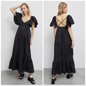 En Saison black eyelit flutter maxi dress